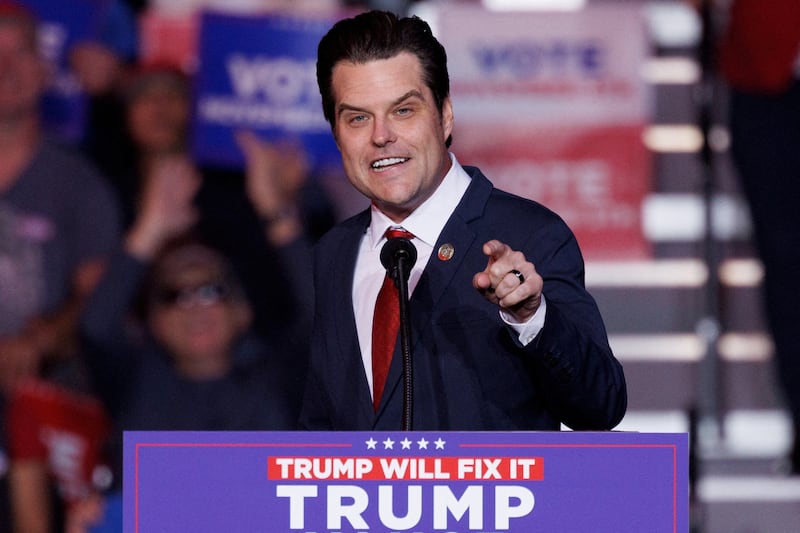 Matt Gaetz speaks at a Donald Trump rally.