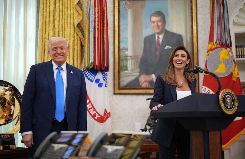 Alina Habba with President Donald Trump in March before being sworn in as interim U.S. Attorney for New Jersey.