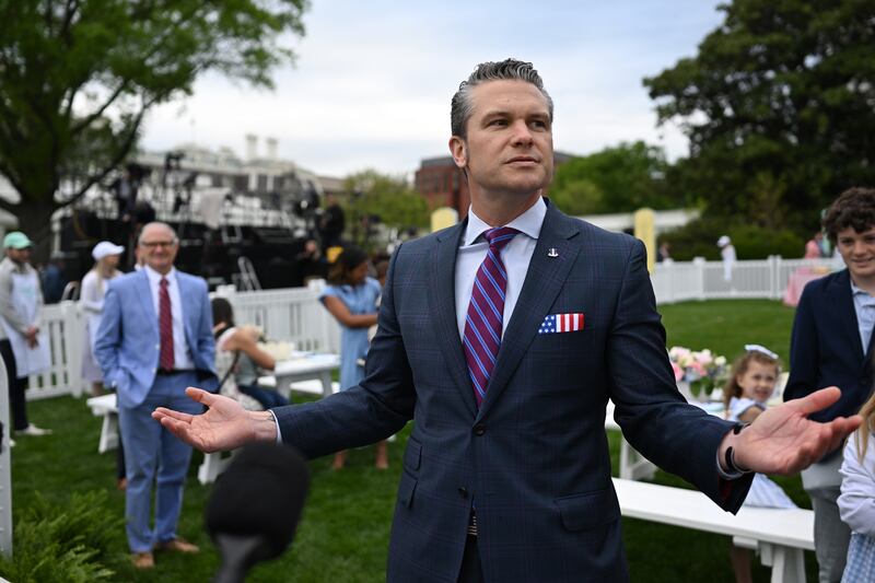 WASHINGTON, DC - APRIL 21: Secretary of Defense Pete Hegseth speaks at the annual White House Easter Egg Roll on Monday April 20, 2025 in Washington, DC. DOGE members recently met with representatives from the museum. (Photo by Matt McClain/The Washington Post via Getty Images)