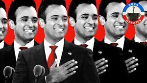 Photo illustration of Vivek Ramaswamy repeated