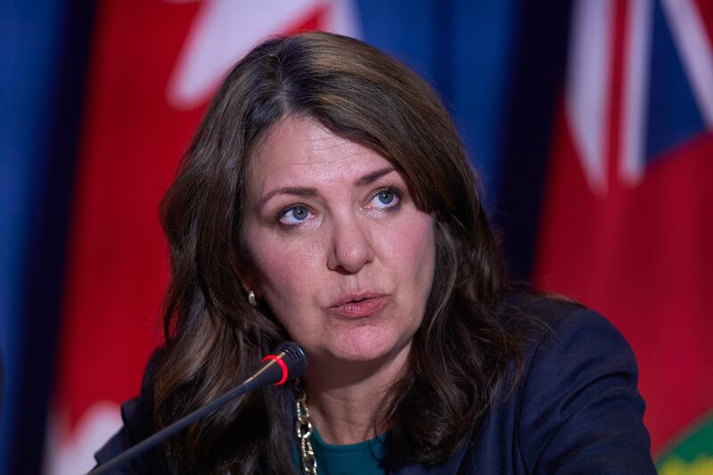 Alberta Premier Danielle Smith speaks during a press conference at Canada's Premiers Conference in Toronto, Ontario, December 16, 2024.