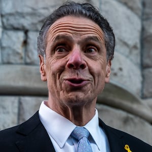 NEW YORK, NEW YORK - APRIL 01: Former New York Gov. Andrew Cuomo speaks outside the West Side Institutional Synagogue on April 1, 2025, in New York City.
