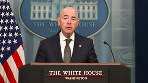 U.S. Secretary of Homeland Security Alejandro Mayorkas speaks at a press briefing at the White House in Washington, U.S., October 1, 2024.