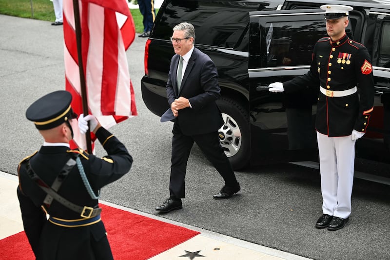British Prime Minister Keir Starmer arrives at the White House South Portico in Washington, DC, on August 18, 2025.