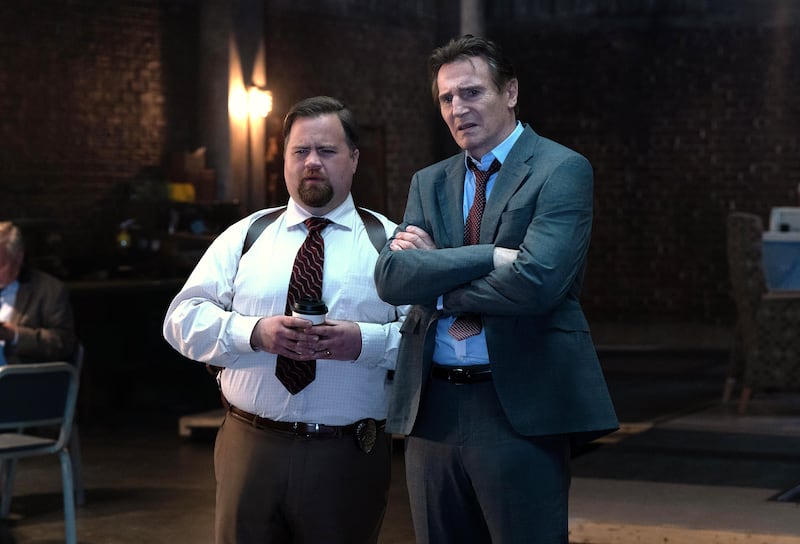 Liam Neeson and Paul Walter Hauser in The Naked Gun.