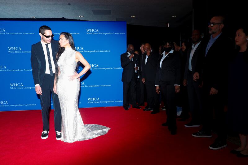 Kim Kardashian and Pete Davidson arrive on the red carpet for the annual White House Correspondents' Dinner in Washington, D.C. on April 30, 2022.