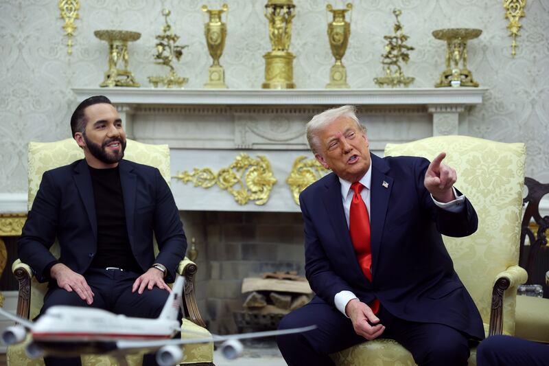 President Donald Trump  meets with President Nayib Bukele of El Salvador in the Oval Office.
