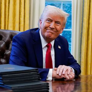 U.S. President Donald Trump reacts at the White House, in Washington, U.S. February 3, 2025.