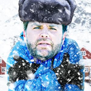 A photo illustration of Vice President JD Vance in a winter setting in a snowstorm in Greenland.