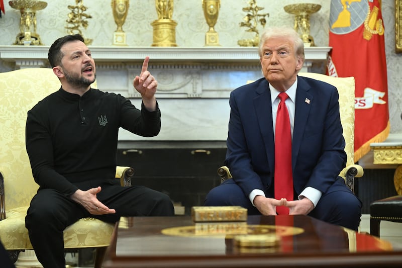 US President Donald Trump and Ukraine's President Volodymyr Zelensky meet in the Oval Office of the White House in Washington, D.C. February 28, 2025. Zelensky and Trump openly clashed in the White House during a meeting where they were due to discuss a peace deal with Russia.