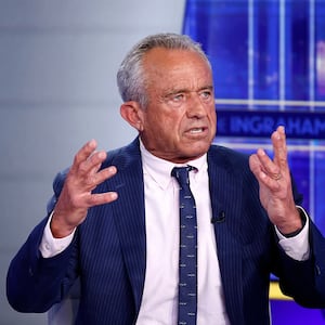 WASHINGTON, DC - FEBRUARY 13: U.S. Health and Human Services Secretary Robert F. Kennedy Jr. visits "The Ingraham Angle" with host Laura Ingraham at FOX News D.C. Bureau on February 13, 2025 in Washington, DC.