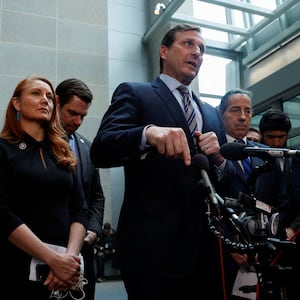 Rep. Dan Goldman (D-NY) speaks to the media during a break as Hunter Biden, son of U.S. President Joe Biden, attends a closed deposition with members of the Republican-led House Oversight Committee conducting an impeachment inquiry into the president, at the O'Neill House Office Building in Washington, U.S., February 28, 2024.