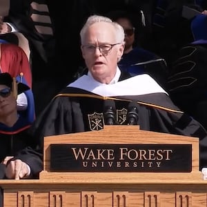 CBS reporter Scott Pelley delivers a speech to the graduating class of North Carolina’s Wake Forest University.