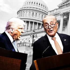 Mike Johnson, Donald Trump and Chuck Schumer.