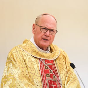 Archbishop of New York cardinal Timothy Dolan holds his homily during a Mass in his own titular Church 'Nostra Signora di Guadalupe a Monte Mario' at the northern outskirts of Rome on May 04, 2025 in Rome, Italy.
