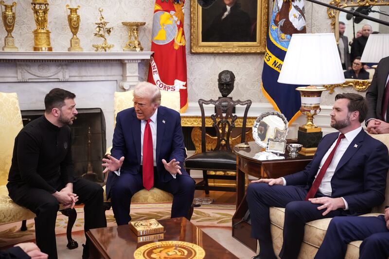 Volodymyr Zelensky, Donald Trump, and JD Vance.