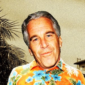Illustration of Epstein and Trump at Mar-a-Lago.