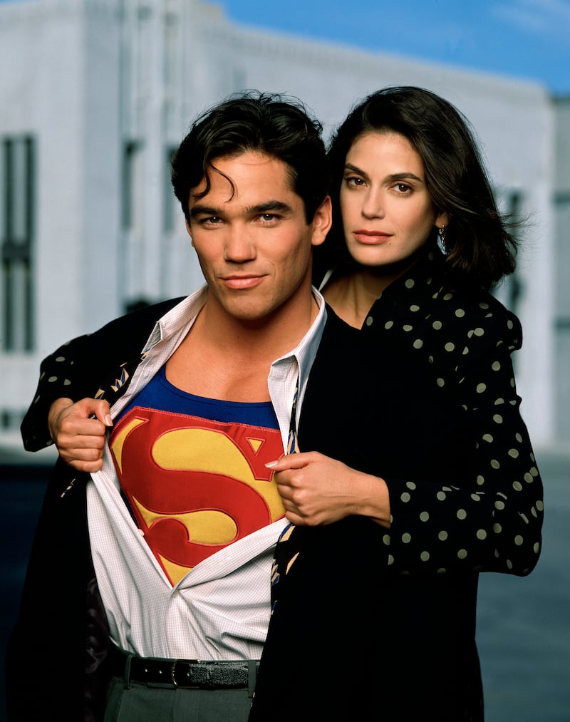 Dean Cain poses with his co-star, Teri Hatcher, who portrayed Lois Lane, in 1993.