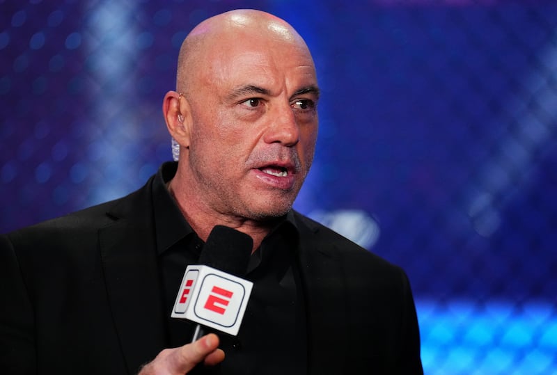Joe Rogan announces a fight during the UFC 313 event at T-Mobile Arena on March 08, 2025 in Las Vegas, Nevada.