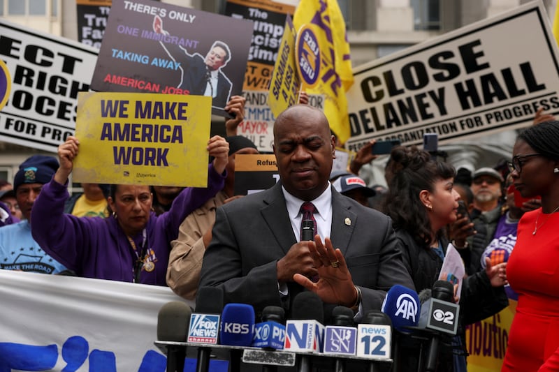 Baraka speaks outside the Newark Federal Courthouse after his arrest