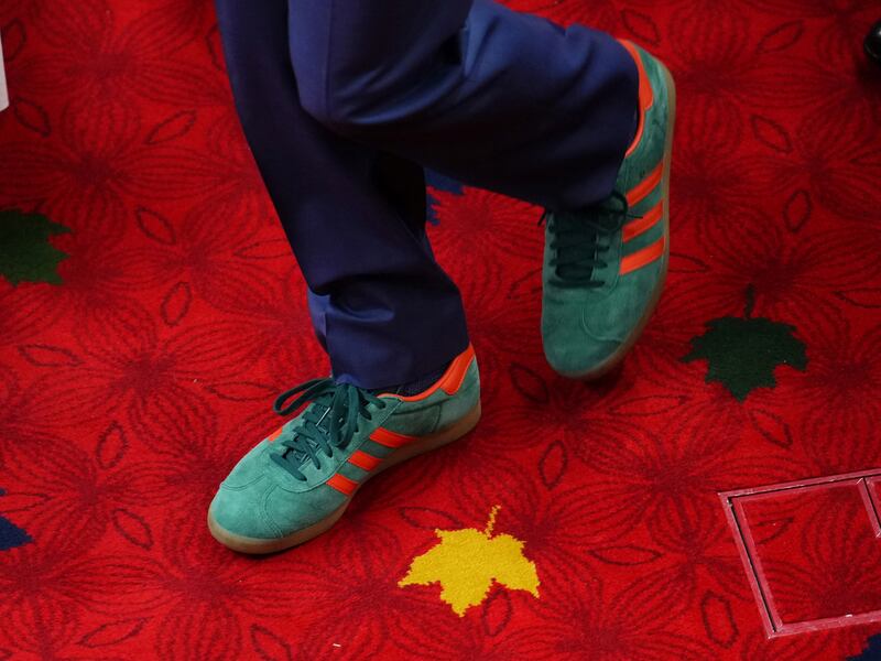 Canada's former prime minister Justin Trudeau wore a pair of sneakers as King Charles delivered a historic speech from the throne in the Senate in Ottawa, Canada.
