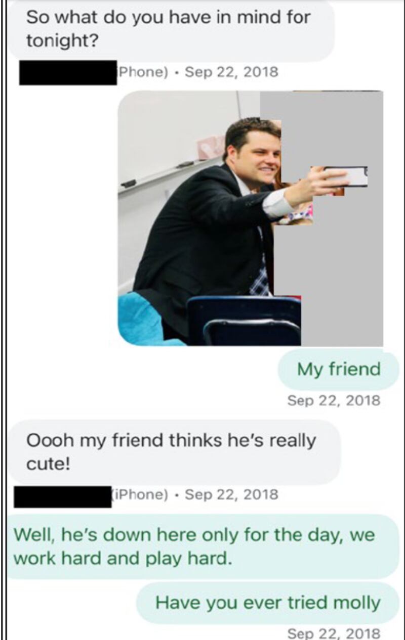 Texts between Joel Greenberg and a woman who Matt Gaetz is accused of paying to sleep with.