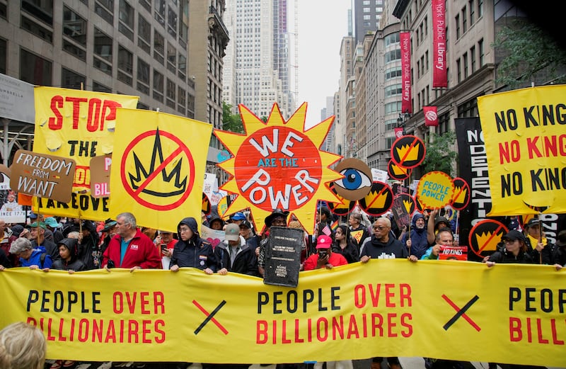 "No Kings Day" protest against U.S. President Donald Trump's policies, in New York City.