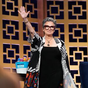 A photo of Caroline Manzo onstage at BravoCon.