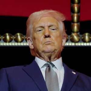 U.S. President Donald Trump stands at the presidential box at the Kennedy Center.