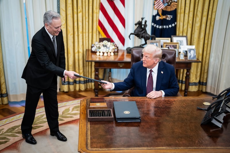 White House AI and Crypto Czar David Sacks with President Donald Trump as he signed executive orders on  Jan 23, 2025. Sacks is co-headlining a crypto industry fundraiser for Trump on May 5.