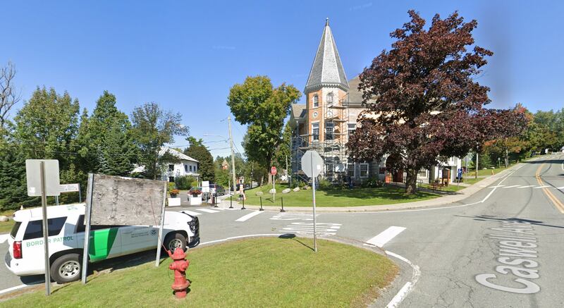 Haskell Free Library and Opera House that sits on the Canada–United States border, in Rock Island, Quebec, and Derby Line, Vermont,