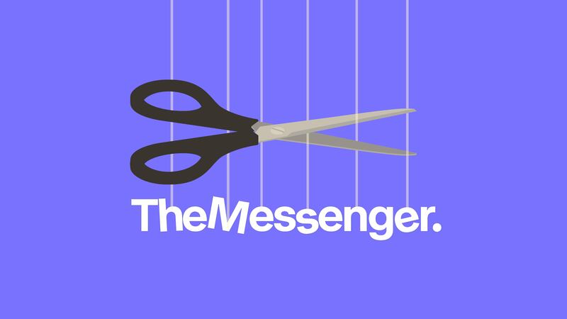 Illustration of The Messenger logo and big pair of scissors