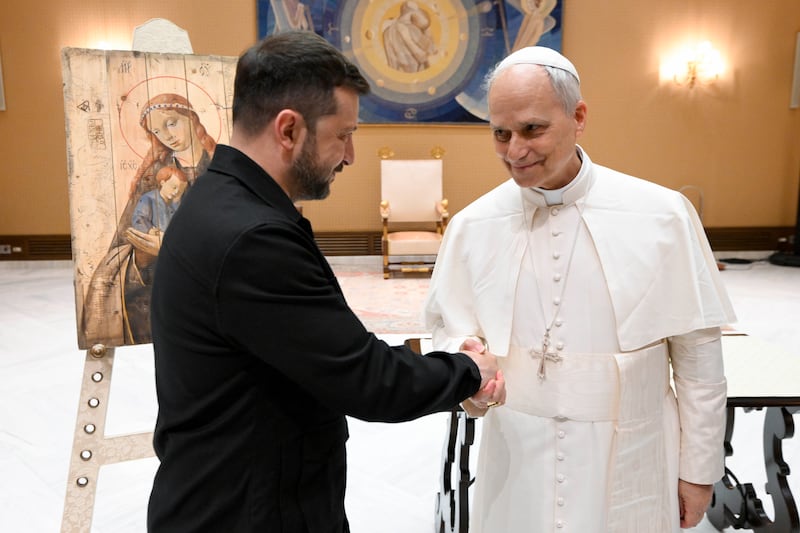 Pope Leo XIV met on Sunday with Ukrainian President Volodymyr Zelensky.
