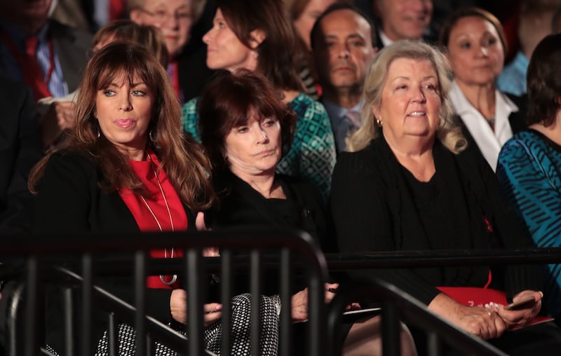 Paula Jones, Kathleen Willey and Juanita Broaddrick watch the town hall debate at Washington University on October 9, 2016 in St Louis, Missouri.