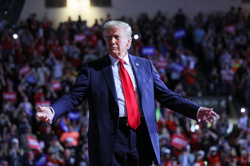 Republican presidential nominee and former U.S. President Donald Trump attends a campaign rally, in Salem, Virginia, U.S. November 2, 2024. REUTERS/Brian Snyder
