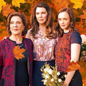 A photo illustration of Kelly Bishop, Lauren Graham and and Alexis Bledel on The Gilmore Girls.