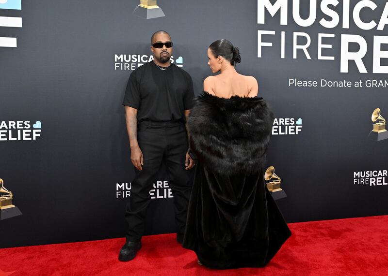 Kanye West and Bianca Censori attend the 67th GRAMMY Awards at Crypto.com Arena on February 02, 2025 in Los Angeles, California.