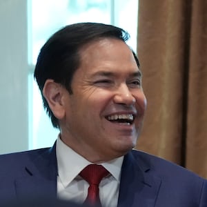 President Donald Trump listens as U.S. Secretary of State Marco Rubio speaks during a Cabinet meeting at the White House on April 30, 2025 in Washington, D.C.