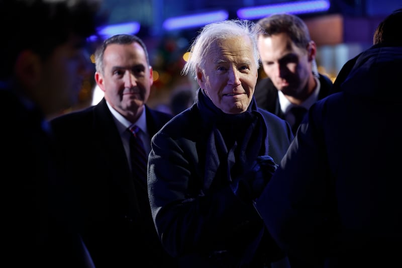 WASHINGTON, DC - DECEMBER 05: U.S. President Joe Biden prepares to depart the 102nd National Christmas Tree Lighting Ceremony on the Ellipse on December 05, 2024 in Washington, DC. The 2024 National Christmas Tree is a 35-foot Red Spruce from the George Washington and Jefferson National Forests in Virginia. (Photo by Kevin Dietsch/Getty Images)