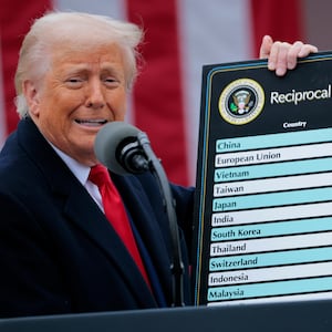 U.S. President Donald Trump holds up a chart of "reciprocal tariffs".