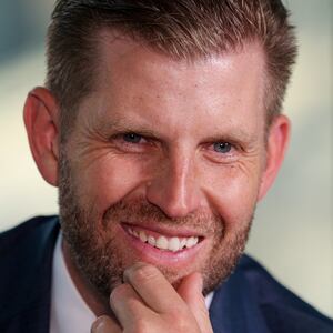 Close-up of Eric Trump during an interview with Reuters in Dubai, United Arab Emirates.