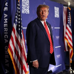 Former President Donald Trump attends a rally in advance of the New Hampshire primary.