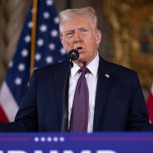 U.S. President-elect Donald Trump speaks to members of the media during a press conference at the Mar-a-Lago Club on January 07, 2025 in Palm Beach, Florida.