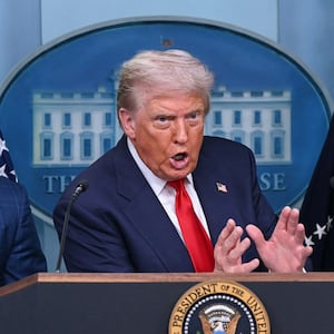 US President Donald Trump speaks during a news conference to discuss crime in Washington, DC, in the Brady Press Briefing Room at the White House in Washington, DC, on August 11, 2025.