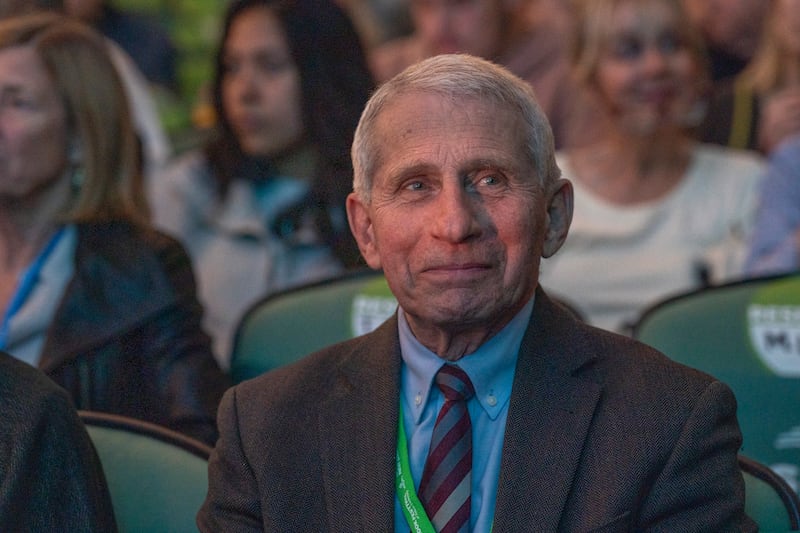 NEW ORLEANS, LOUISIANA - MARCH 27: Anthony Fauci listens to guest speaker and Atlantic editor-in-chief Jeffrey Goldberg during the opening night of the New Orleans Book Festival at McAlister Auditorium on March 27, 2025 in New Orleans, Louisiana. Jeffrey Goldberg, editor-in-chief at the Atlantic, was mistakenly added to a group chat on messaging app Signal, where senior White House officials, including U.S. defense secretary Pete Hegseth, discussed operational details of strikes on Yemen.
