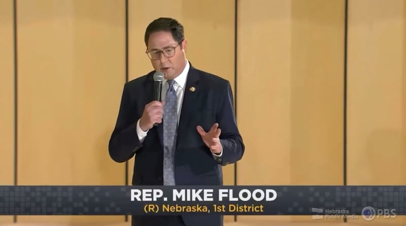 Republican Mike Flood at a Town Hall in Nebraska August 4 2025.