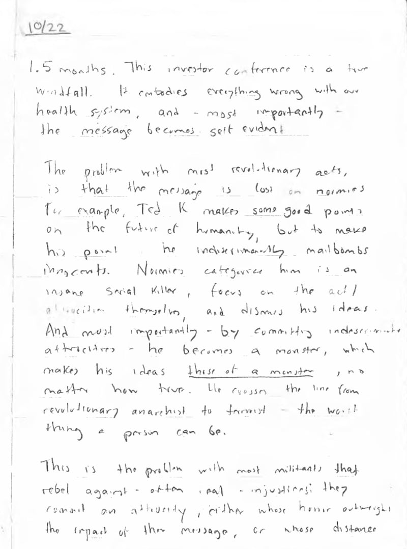 A new court filing revealed Luigi Mangione's alleged diary entries.