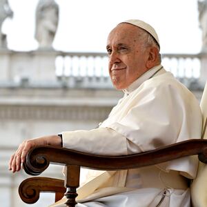 Pope Francis attends his weekly general audience at St. Peter's Square on October 18, 2023 in Vatican City, Vatican.