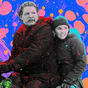 A photo illustration of Pedro Pascal and Kaitlyn Dever in The Last of Us.