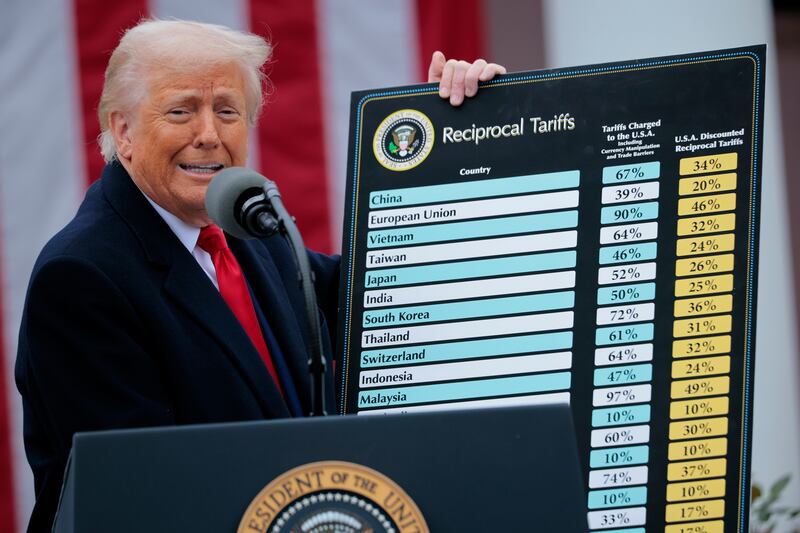 U.S. President Donald Trump holds up a chart of "reciprocal tariffs".